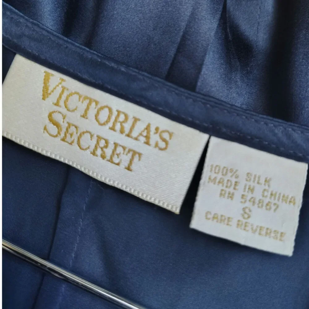 Vintage 90s Victoria's Secret 100% Silk Blue Sleep Tunic Size Small
